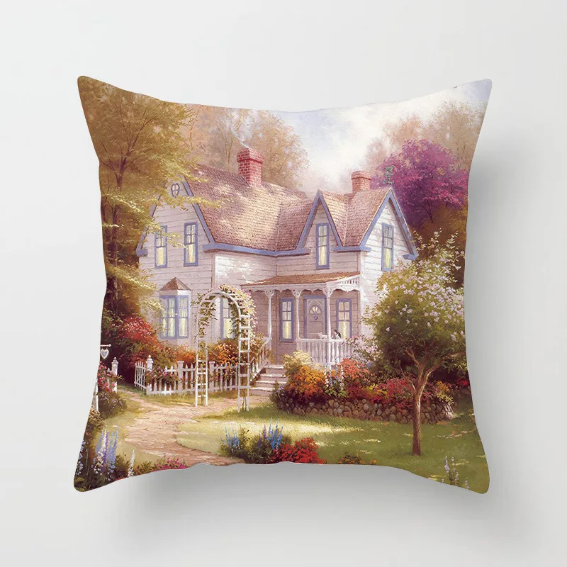 Новинка наволочка для офиса с красивым ландшафтным принтом в виде домика леса