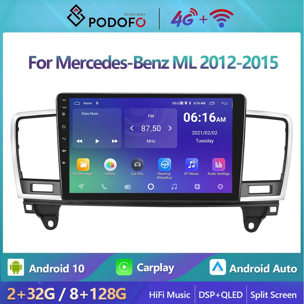 

Автомагнитола Podofo на Android 10, мультимедийный видеоплеер с GPS-навигацией для Mercedes-Benz ML 2012-2015, 2din, 4G, Wi-Fi, Carplay