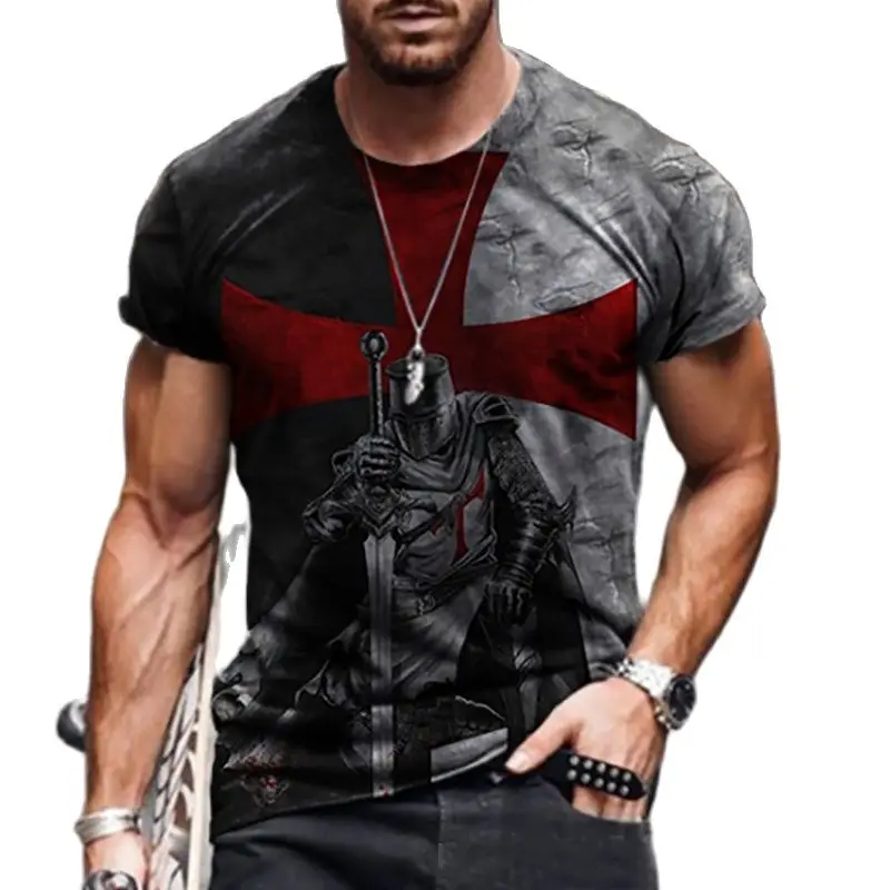 

Knight Temple Knight 3D Printed Round Neck T-shirt Men's Fashion Casual Summer New Short Sleeve T-shirt Knight Temple Knight Str
