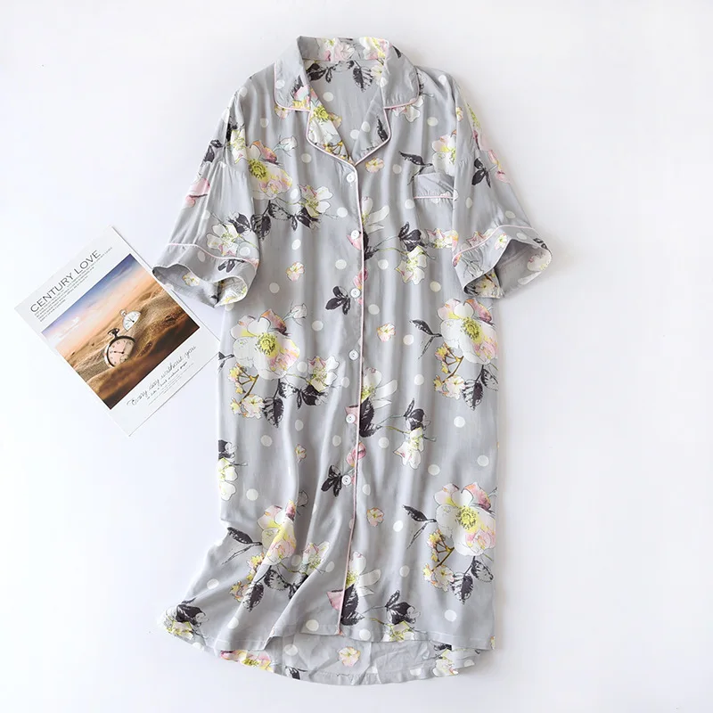 Women's Nightgowns Button Down Sleepshirts with Pockets Short Sleeve Nightshirt Boyfriend V-Neck Sleepwear Soft Sexy Pajama Top