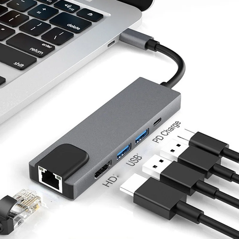 

Type C HUB USB C To HDMI-compatible RJ45 SD Reader PD Charging USB 3.0 HUB for MacBook Pro Type C Docking Station Splitter Hub