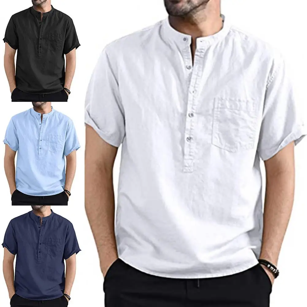 

Blouse Fashion Shirt Top Short Sleeves Summer Fashion Shirt Men Men's New Pure Cotton Hemp Button Large 2021 New Shirts For Plus