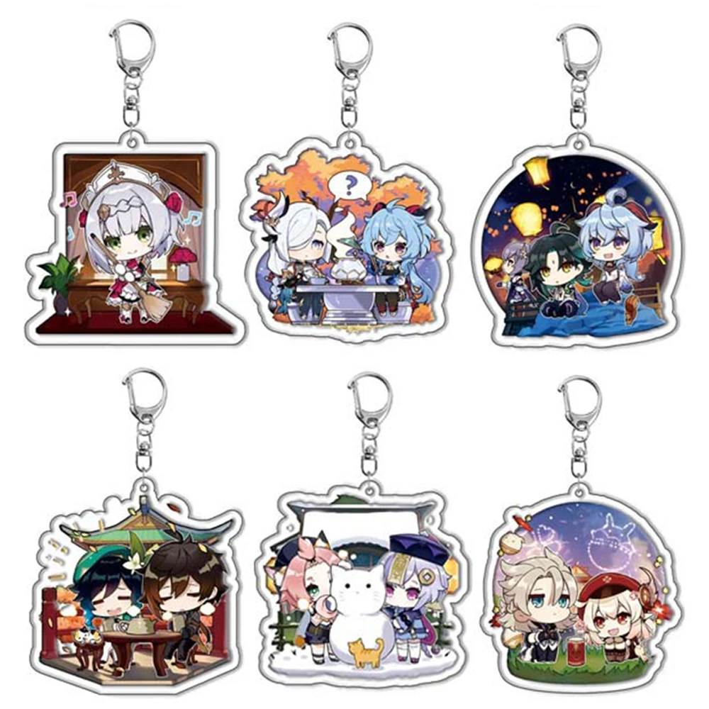 

Game Genshin Impact Keychain Cosplay Figures Zhongli Hutao Raiden Xiao Ganyu Keychain Accessories Cute Bag Pendant For Fan Gift
