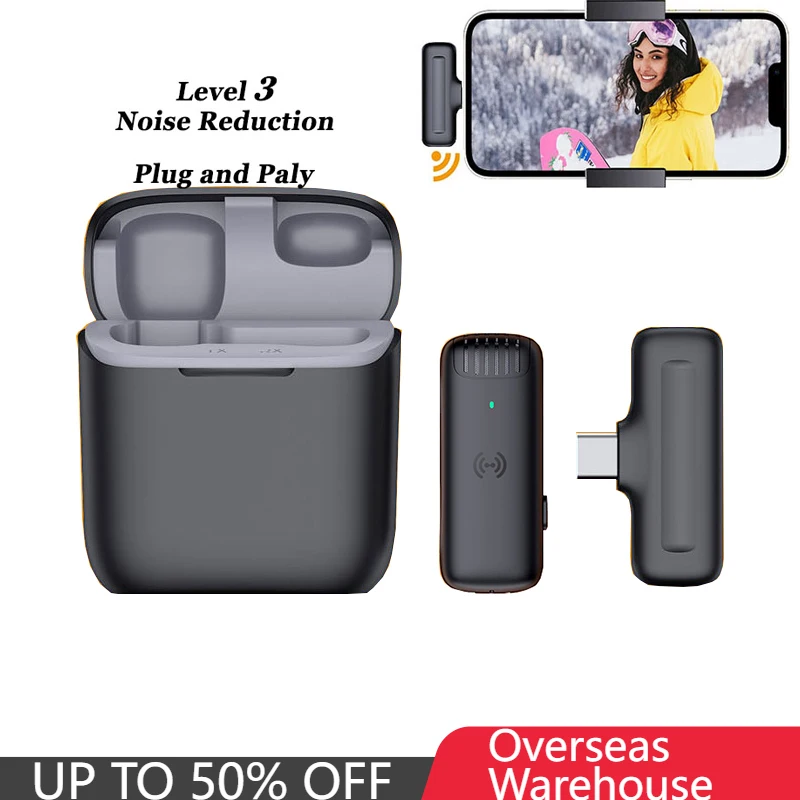 

Mini Wireless Lavalier Microphone Portable Noise Reduction Audio Video Recording Microphone For iPhone Android With Charging Box