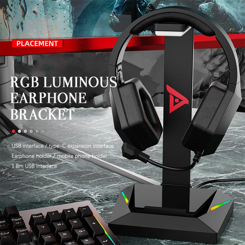 

Bracket Phone Holder With Charger Ports Type-c Gaming Headset Bracket Abs And Pc Rgb Gaming Headset Desk Headsets Accessories