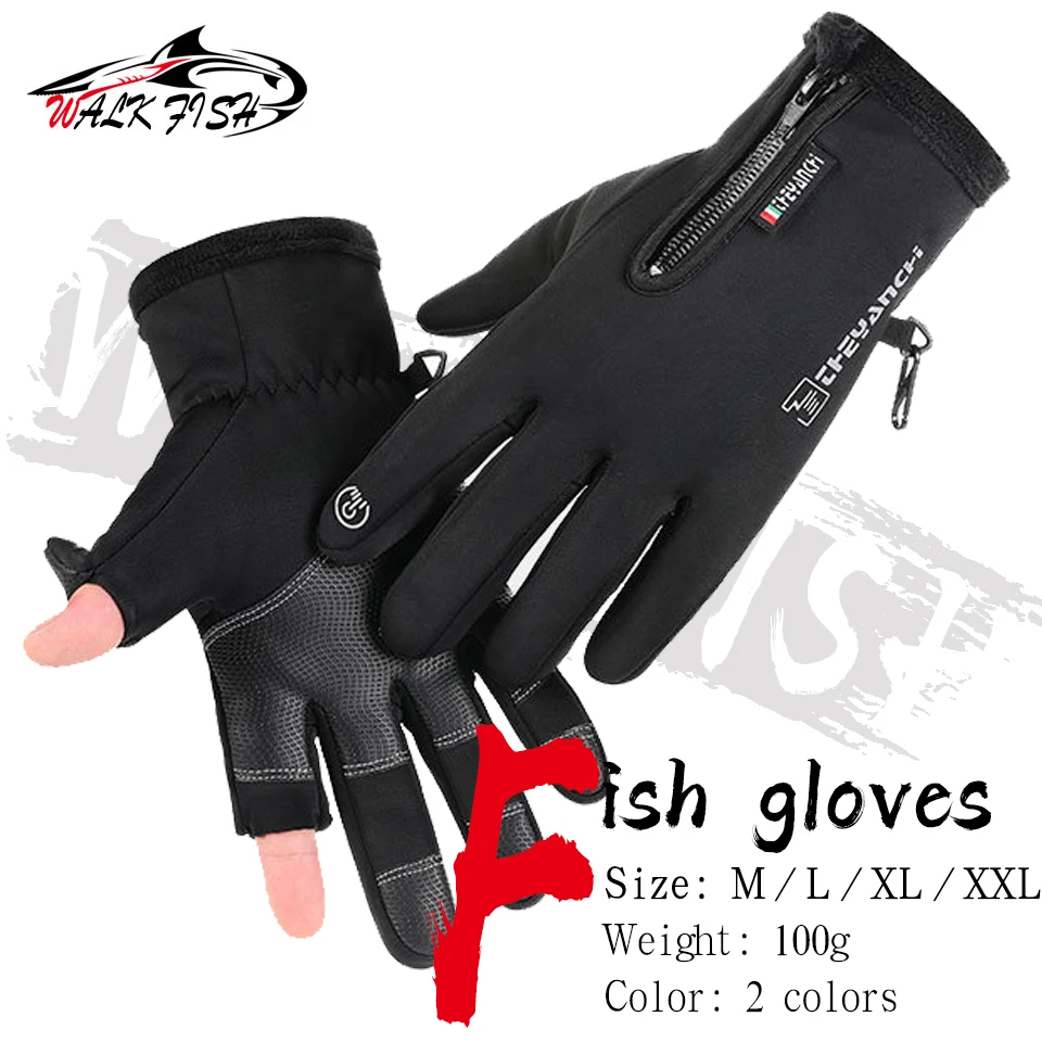 

WALK FISH Winter Gloves Windproof Waterproof Outdoor Sports Warm Non-slip Touch Screen Fingerless Cycling Fishing Gloves