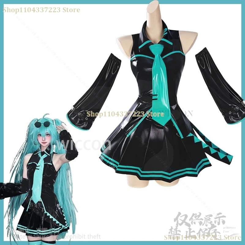 Фото Y2K Mikuu Jirai Kei Черное платье Лолита Зеленый парик Игровой проект Sekai Косплей для девочек Женщина Хэллоуин Рождество №3