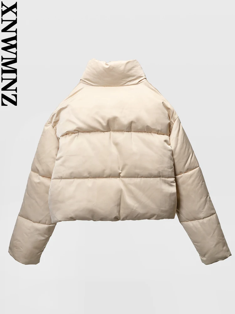 XNWMNZ Women Fashion High-quality Thick Warm Waterproof Satin Puffer Padded Jacket High Neck Long Sleeve Zip  Female Outwear Top