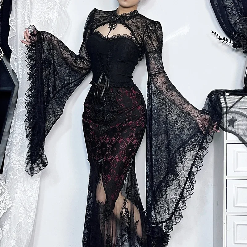 Прозрачная сексуальная готическая классическая кружевная накидка для женщин