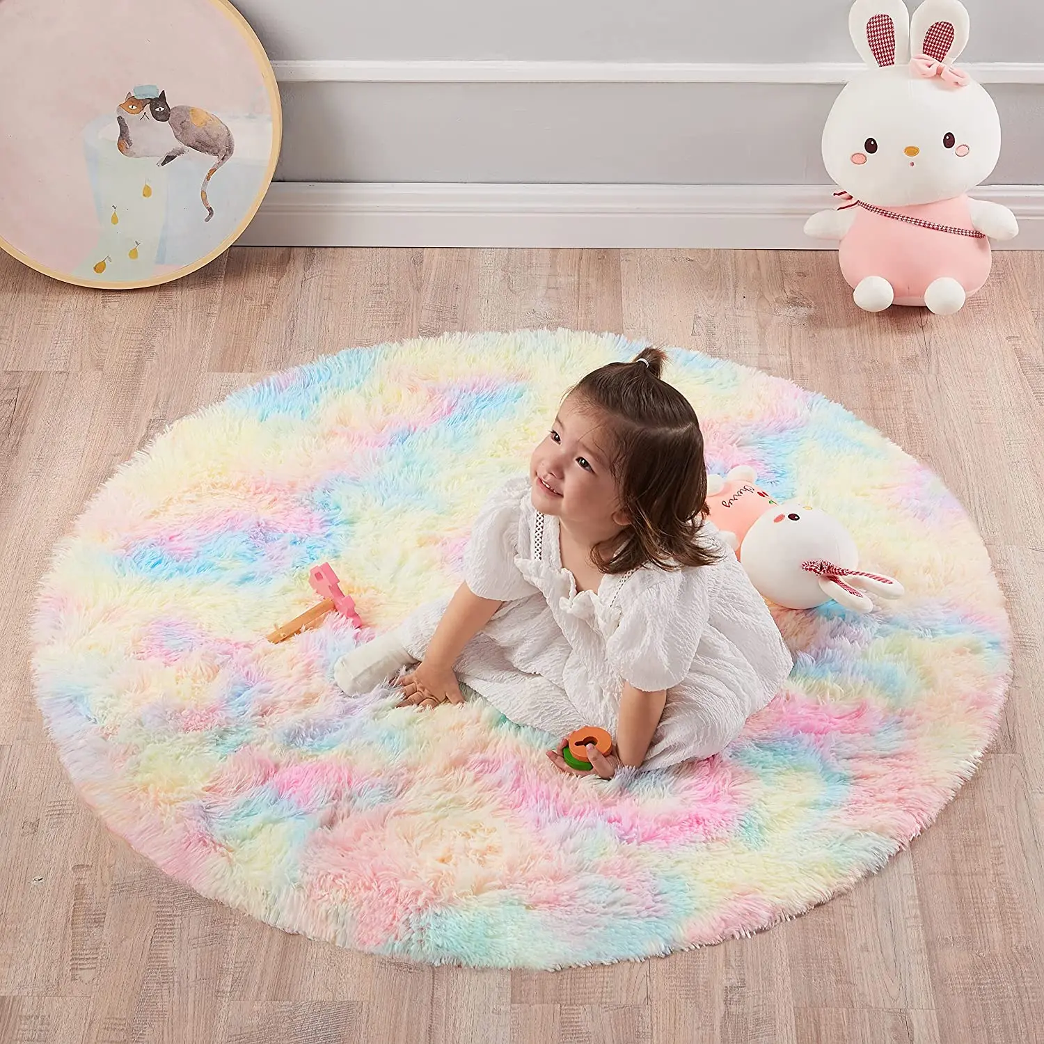 

Super Soft Circular Bedrooom Carpet Rainbow Gradient Carpets for Living Room fluffy Carpet for Rooms Door Mat Cute Room Decor