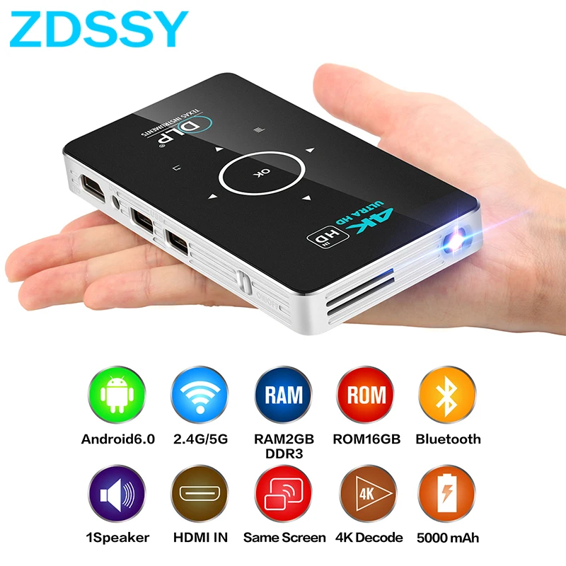 

ZDSSY C6 Mini DLP Projector 4K Android 9.0 WiFi Bluetooth Portable Outdoor Movie Home Cinema For Smartphone Miracast Airplay
