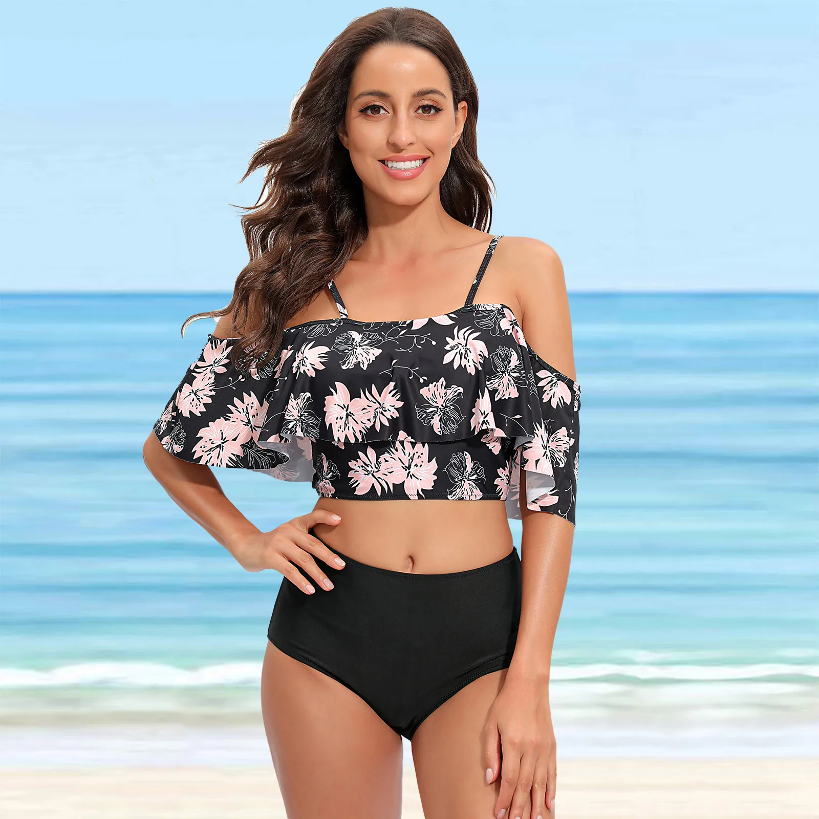 

Женские Танкини, купальники для женщин, купальные костюмы с контролем живота, танкини из двух частей, топы с милыми купальниками для девочек...