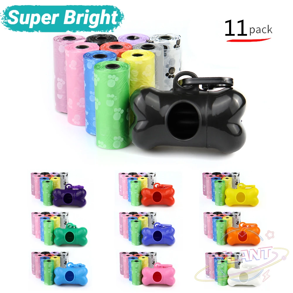 

11PCS Dog Poop Bags with Bone Dispenser & Leash Clip Disposable Leak Proof Pet Waste Bag Refills for Dogs Puppy Poo Trash Bags