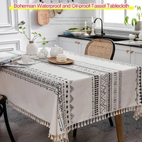 tablecloth cotton linen tablecloths wrinkle free anti fading table cloth tassel rectangle indoor outdoor dining table cover