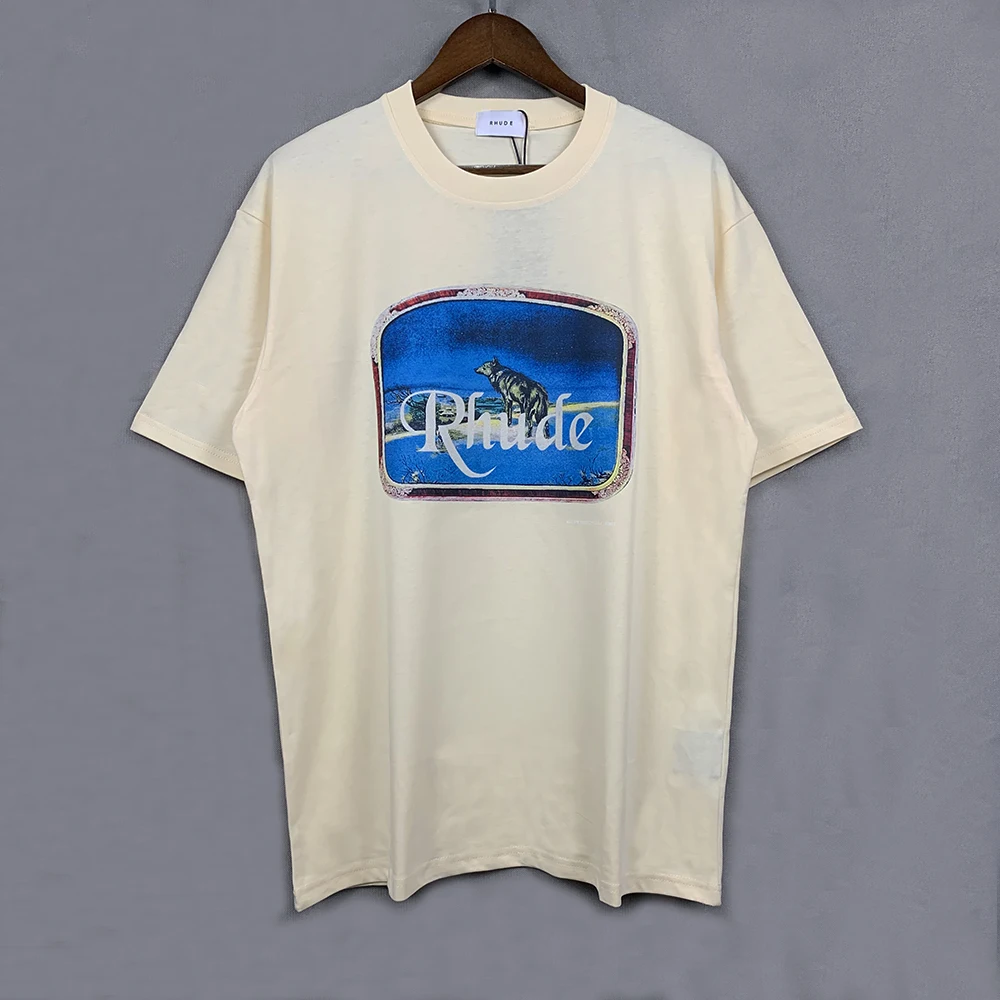 

Summer RHUDE T-shirt LONE WOLD High Street Short Sleeve Men Women Oversized T Shirts