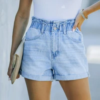 2022 new summer womens elastic elastic waist simple jeans ladies casual fashion all match denim shorts lady
