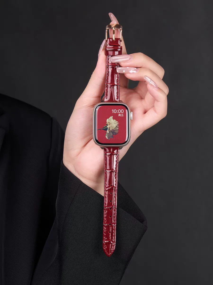 Фото Отличный тонкий кожаный ремешок для Apple Watch, женский, для моделей Ultra 11/10/9/8/7/6/5/4/3/2/1 SE, размеры 38 мм, 40 мм, 41 мм, 42 мм, 44 мм, 45 мм, 46 мм. №4