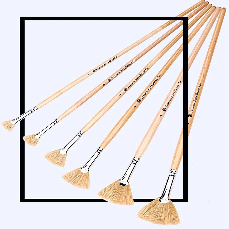 Bristle Fan Gouache Paint Brush Pen Long Handle Professional Artist Oil Acrylic Painting Brush Set For Painting Art Supplies