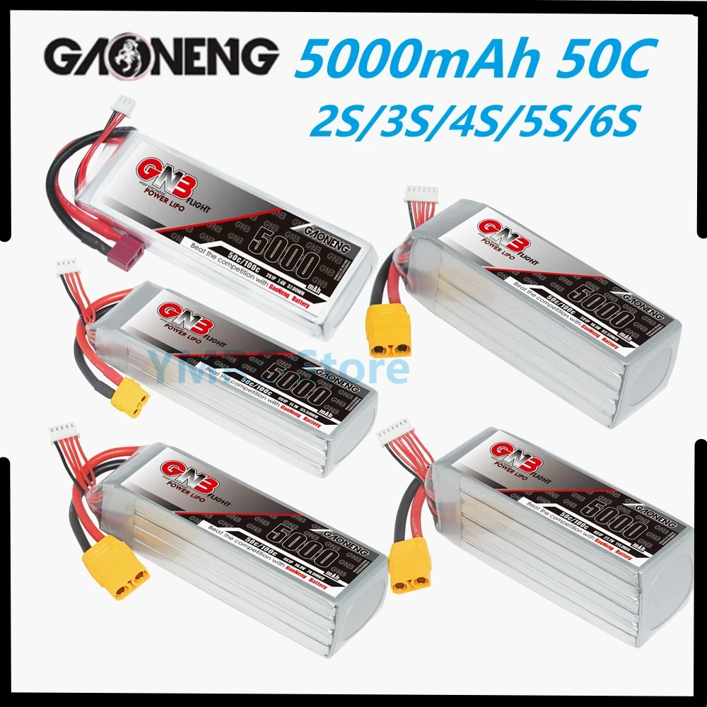 

Gaoneng GNB 5000mAh 2S/3S/4S/5S/6S 7.4V/11.1V/14.8V/18.5V/22.2V 50C LiPo Battery with XT60/XT90/T Plug for RC Cars Boats Drones