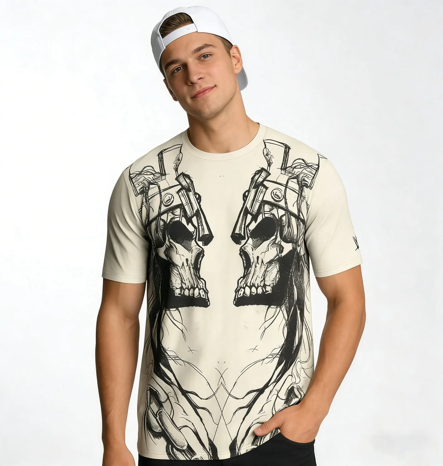Фото Мужская футболка Tan Triple H Skull King Mirror, простая и модная, в стиле хип-хоп, свободного кроя, дышащая, подходит для занятий спортом на открытом воздухе №3