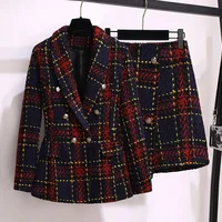 Women Elegant Tweed Suit Blazer Jacket Coat Top And Culottes Short Pant Two Piece Set Outfit Winter Work Jacquard Office Cloth