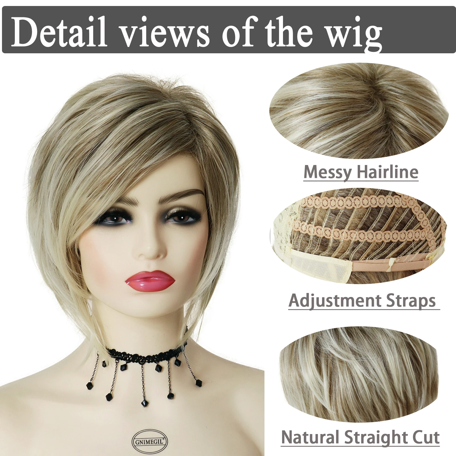 GNIMEGIL Blonde Wig with Bangs Synthetic Hair for Women Short Bob Hairstyles Fashion Wig Natural Bobo Haircuts Mommy Wig Gifts