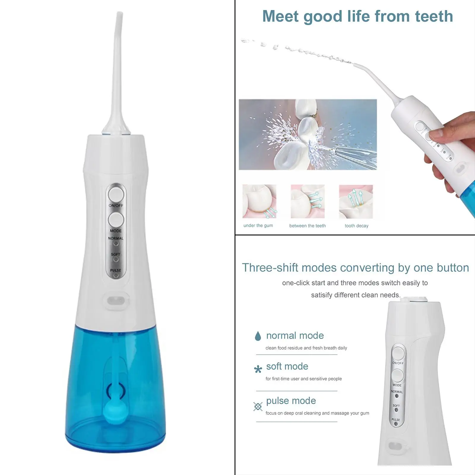

Oral Irrigator Portable Replaceable USB Rechargeable 2 Jet Tips Water Flosser Cordless Teeth Cleaner for Braces Care
