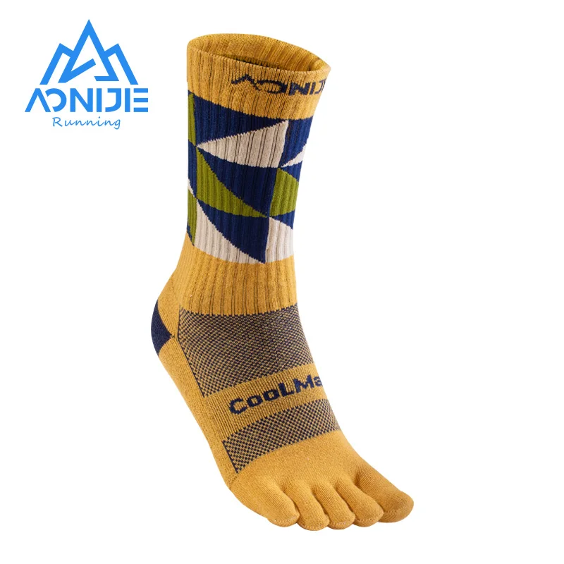 

Одна пара цветных спортивных длинных чулок AONIJIE E4832 унисекс с пятью пальцами носки утолщенные махровые носки с подкладкой для бега марафона
