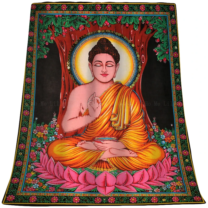 

Buddhism Artwork Buddha Is Meditating Under A Bodhi Tree Lotus Background Zen Soft Flannel Blanket By Ho Me Lili Home Decor