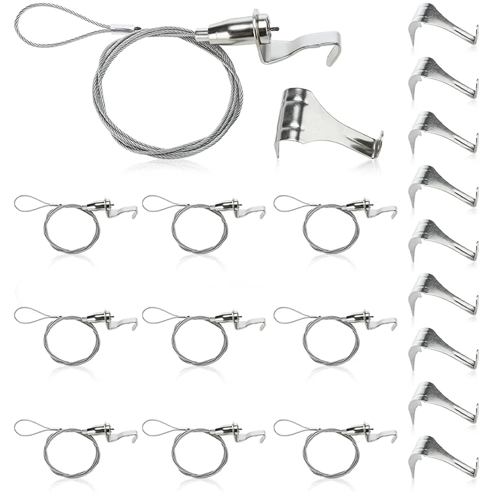 

10 Sets Picture Rail Hook Hanging Kit Coat Hanger System Stainless Steel Hooks Wire