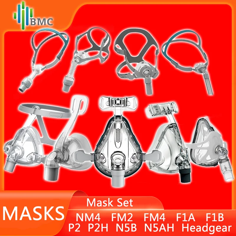 BMC Face Mask CPAP Auto CPAP BiPAP Mask With Free Genuine Headgear Grey S M L XL Headband for Sleep Apnea Snoring People