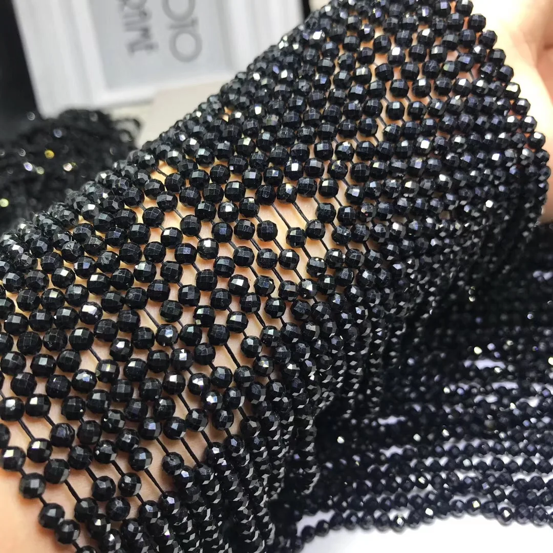 Натуральный Камень Черный Турмалин Граненый россыпью beads2-6mm полуобработанные мелкие Бусины для изготовления ювелирных изделий, ожерелий, браслетов «сделай сам» 39 см