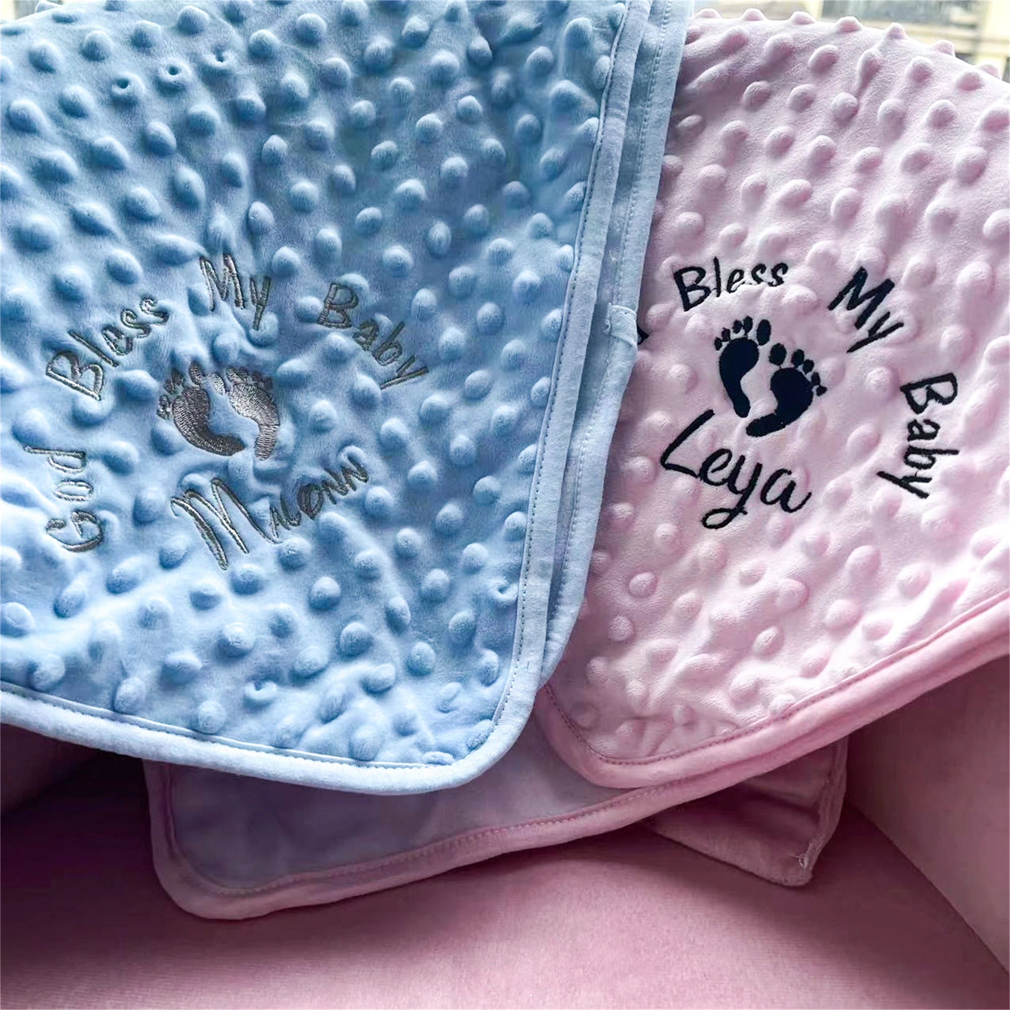

New Double Layer Children's Blanket Custom Name Air-conditioning Blanket Personalized Embroidered Newborn Baby God Bless Blanket