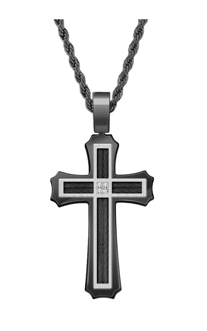 

Men`s Stainless Steel Gunmetal/Silver Cross Pendant Necklace