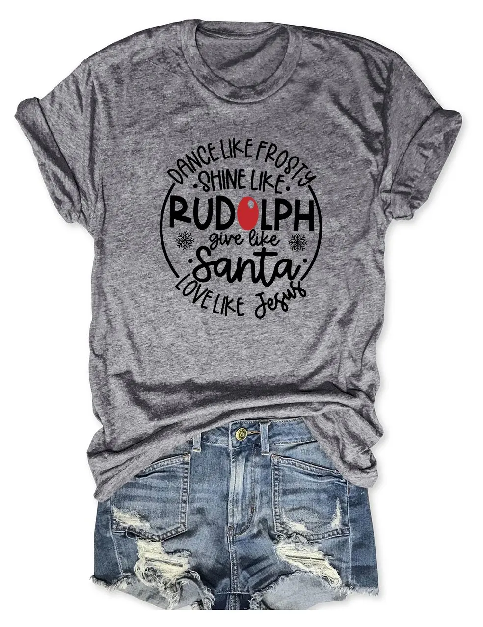 

Rheaclot Women's Dance Like Frosty Shine like Rudolph Give like Santa Love Like Jesus Christmas Cotton Crew-Neck T-shirt