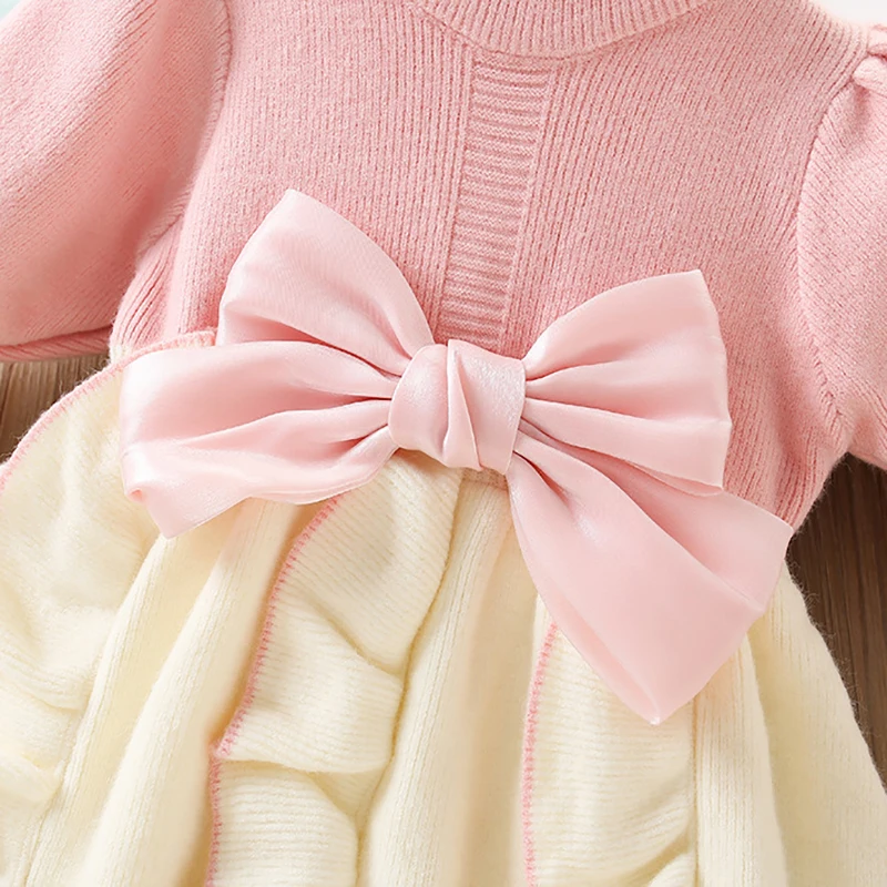 Little maven 2025 новогодние праздничные платья-свитера с бантом детская одежда