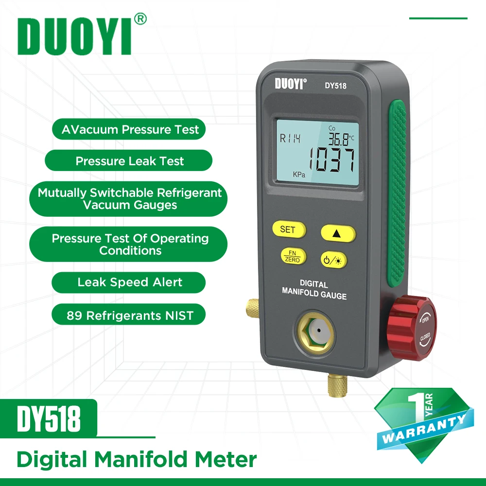 DUOYI DY518 Refrigeration Pressure Gauge Digital Manifold Meter Vacuum HVAC Meter Pressure Freon Manometer Temperature Tester