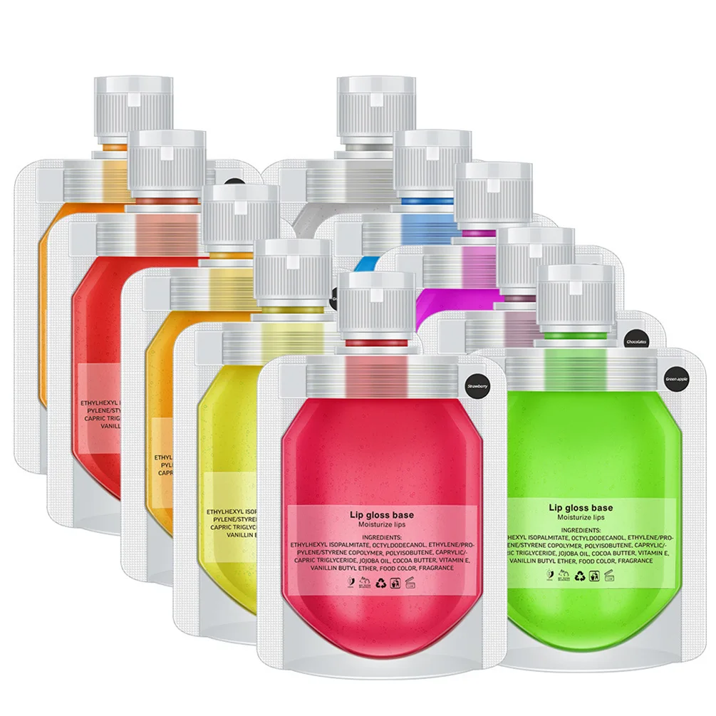 

Rainbow Fruit Favor Transparent Base Lip Oil Nourish Moisture Lip Plumping 10 Colors No Logo Bagged Lip Glaze Bulk Makeup