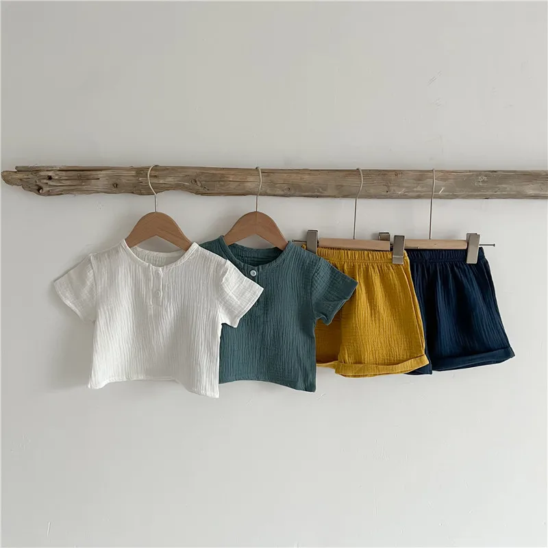

MILANCEL 2022 Summer Kids Clothig Set Linen Tee and Shorts 2 Pcs Boys Suit Casual Girls Clothes Suits
