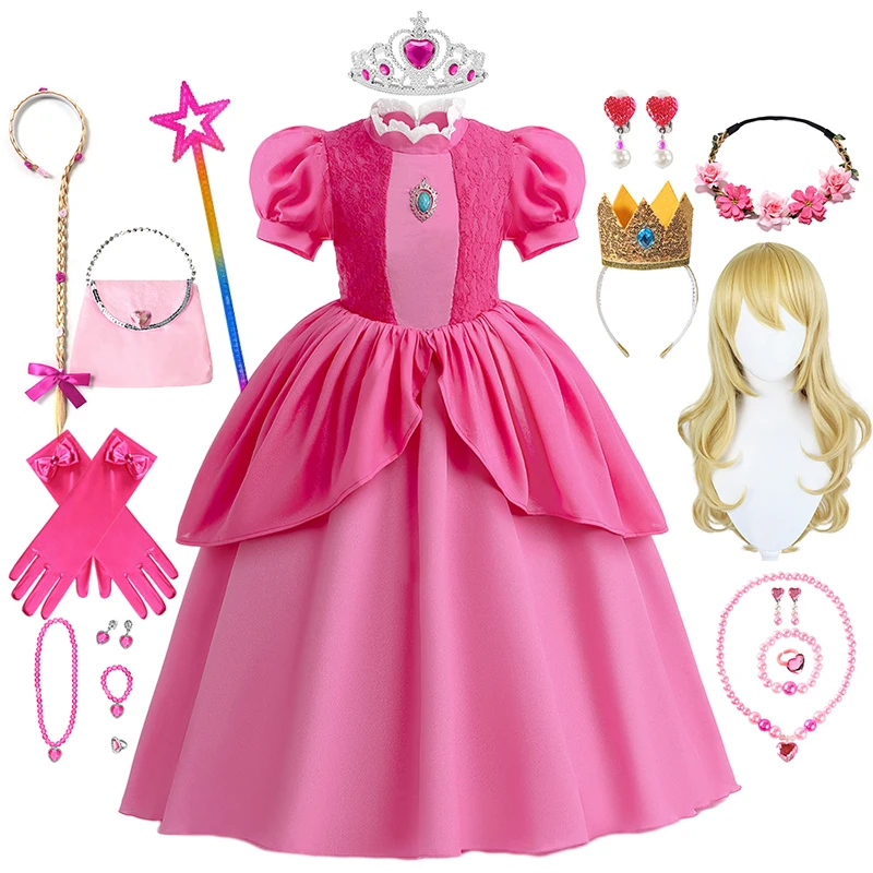 

Платье принцессы Персиковое для девочки, Детский костюм для косплея, ролевая розовая одежда, детский костюм на день рождения, карнавал, костюм для выступления