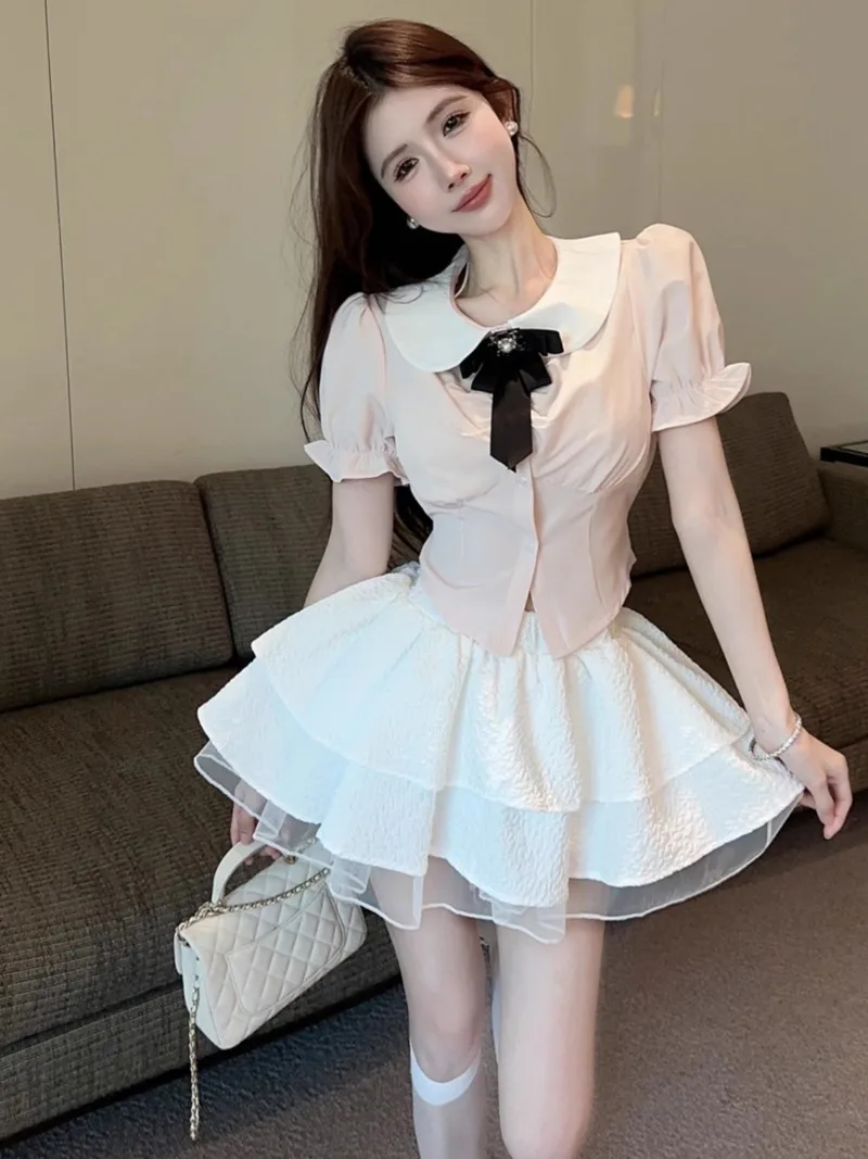 Милая академия яркая Пышная юбка комплект из двух предметов женская блузка с