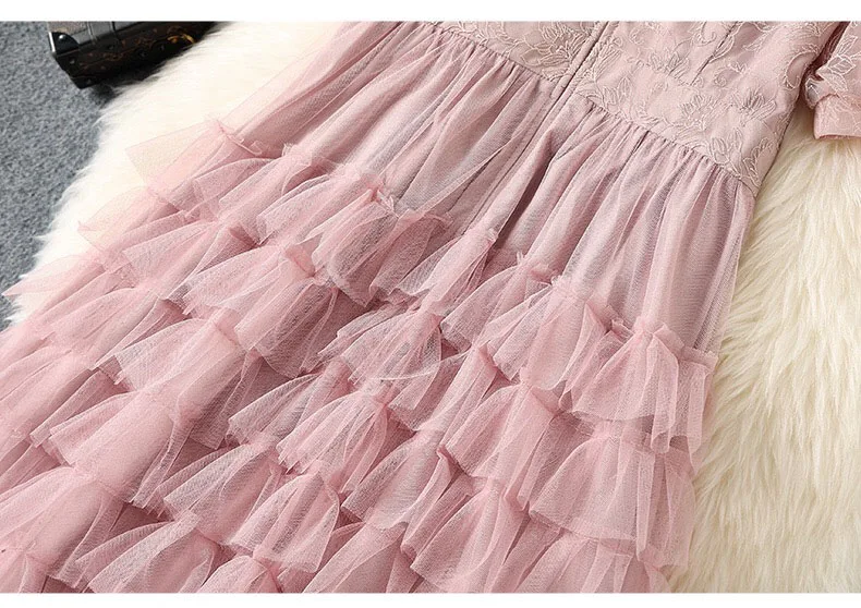 Женское дизайнерское платье с пышными рукавами элегантное Сетчатое кружевное