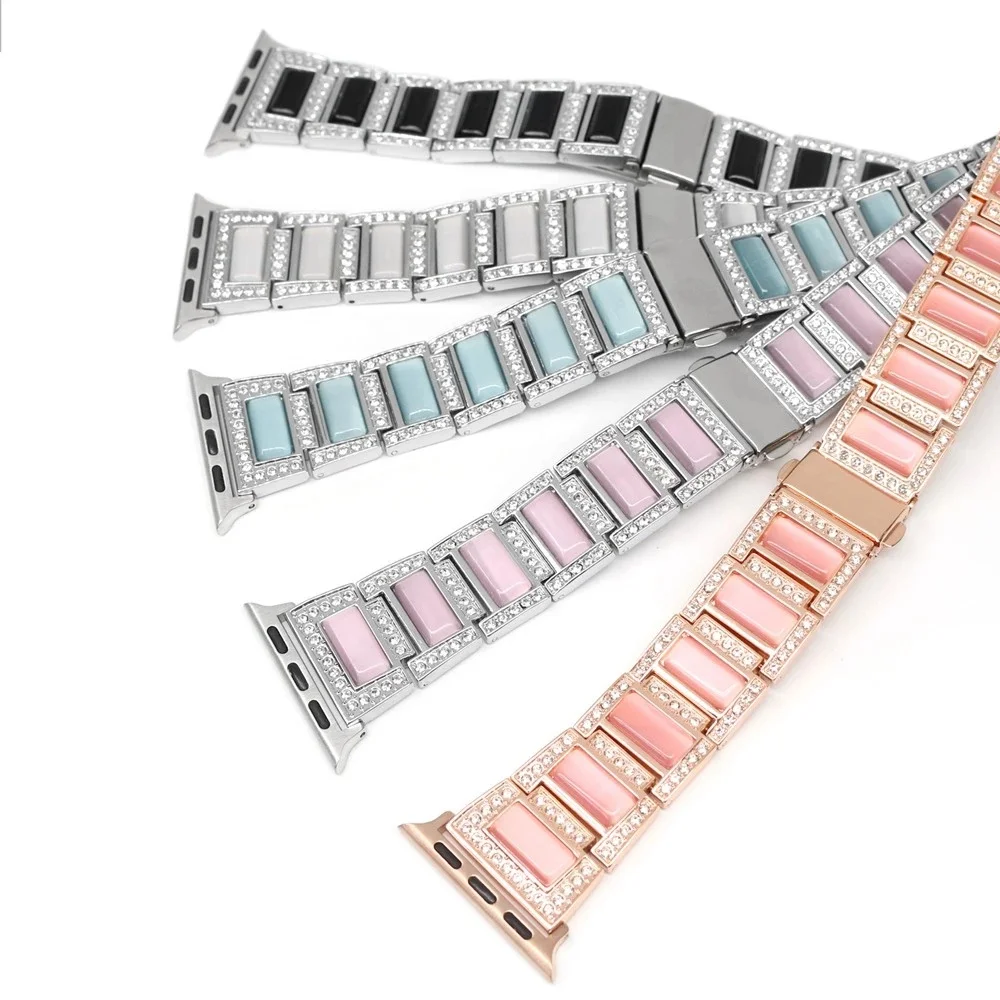 For Apple Watch Metal Gemstone Strap Wristband with Diamonds for Apple Watch Series 7 6 5 45mm  44mm 41mm 40mm Accessories