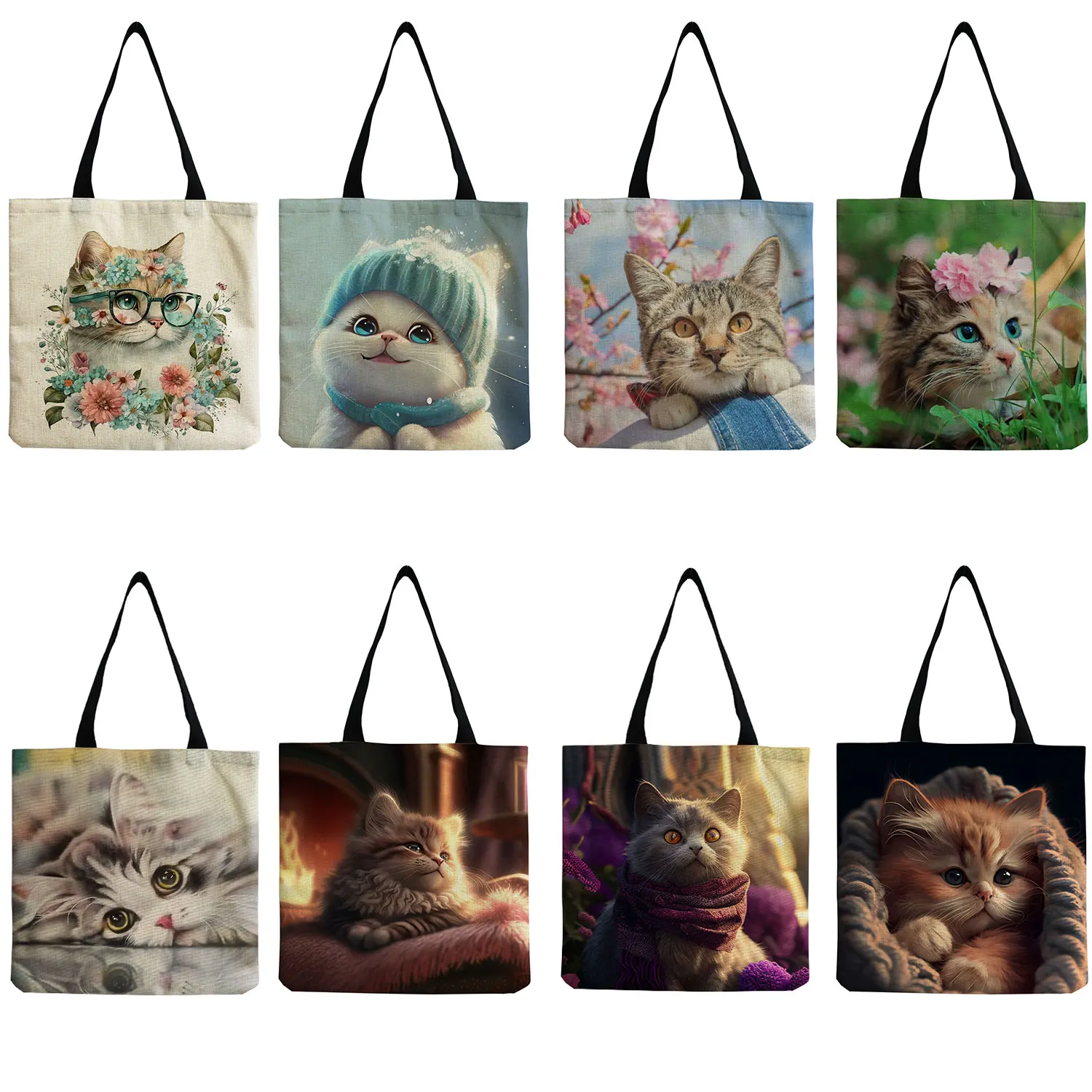 

Cute Cartoon Pet Cat Print Tote Handbags Custom Pattern Animal Shopping Bags Large Capacity Outdoor Women Shoulder Bag Portable