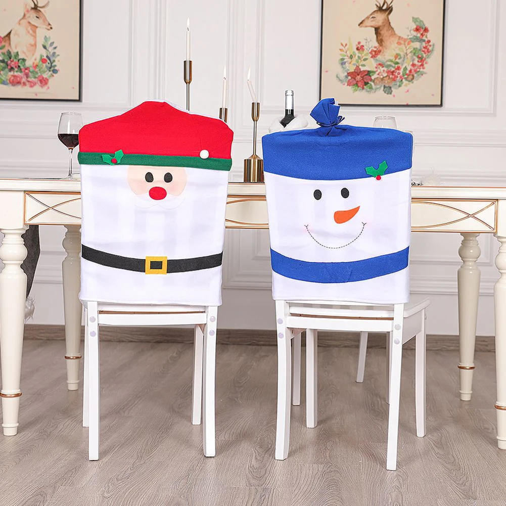 

Christmas Dining Chair Cover Snowflake Santa Elk Printed Removable Chair Slipcovers For Home Banquet Christmas Decorations