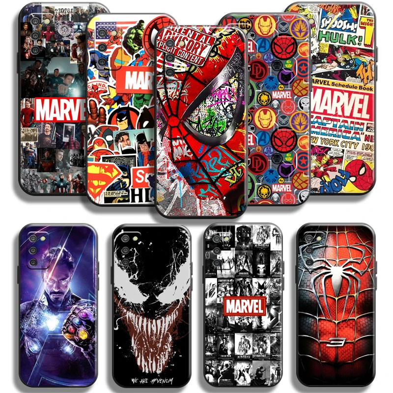 

Marvel Avengers Phone Case For Samsung Galaxy A02 A02S Coque Back Black Cover Cases Shockproof Carcasa Funda Liquid Silicon