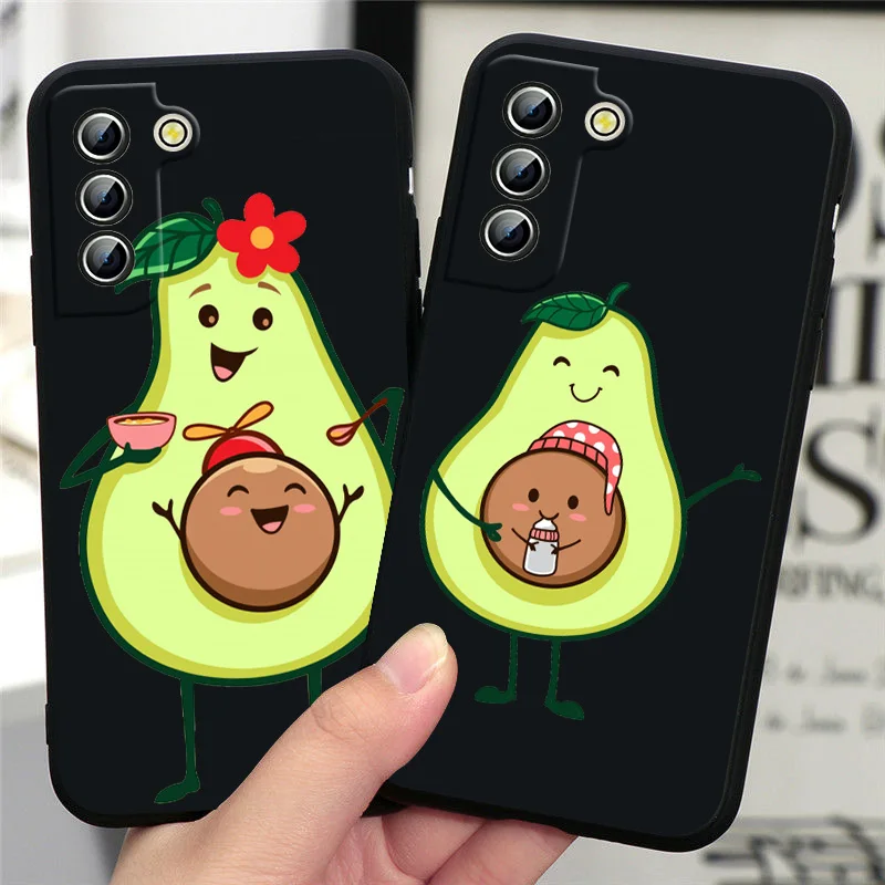 

Cute Cartoon Avocado Phone Case For Samsung S8 S9 S10 S20 S21 S22 Plus 4G S10e 5G Lite Ultra FE Black Silicone Cover Soft Back