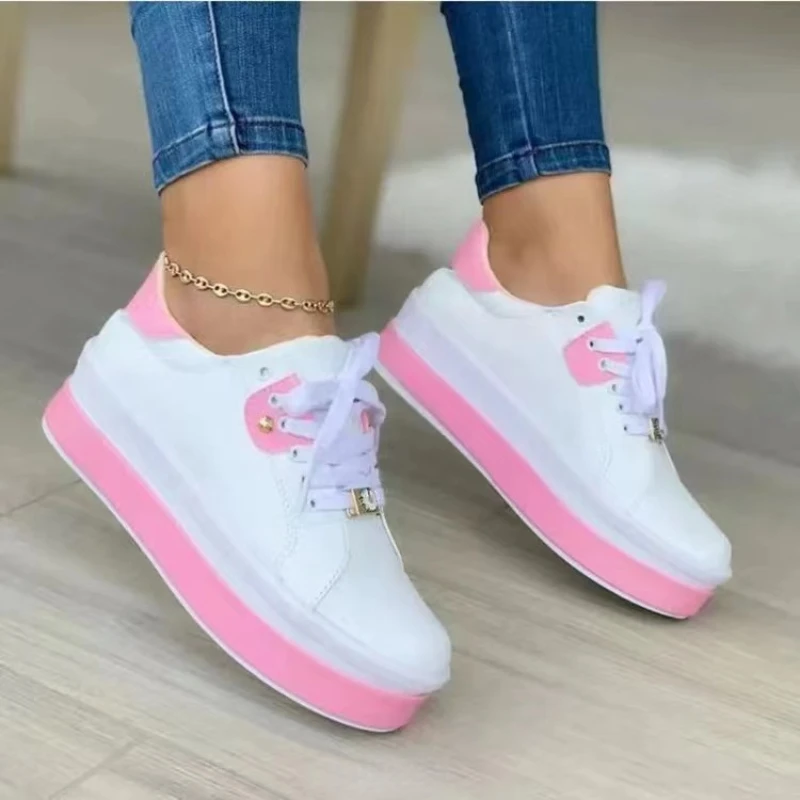 Women Platform Sneakers Trend White Shoes for Women 2023 New Sunflower Decoration Vulcanized Shoes Zapatillas Plataforma Mujer