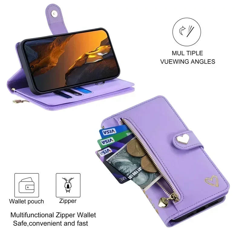 Флип-кошелек на молнии для Vivo Y200 Y100 Y93 Y91 Y83 Y78 Y78T Y77 Y76 Y75 Y73S Y70S мульти 9 карт кожаный