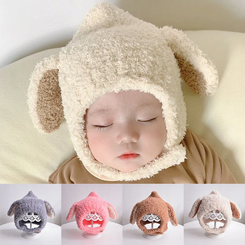 

Cute Baby Plush Hat Autumn Winter Rabbit Ears Infant Beanie Cap Korean Cartoon Bunny Kids Boy Girl Warm Earflap Hats Bonnet 아기모자